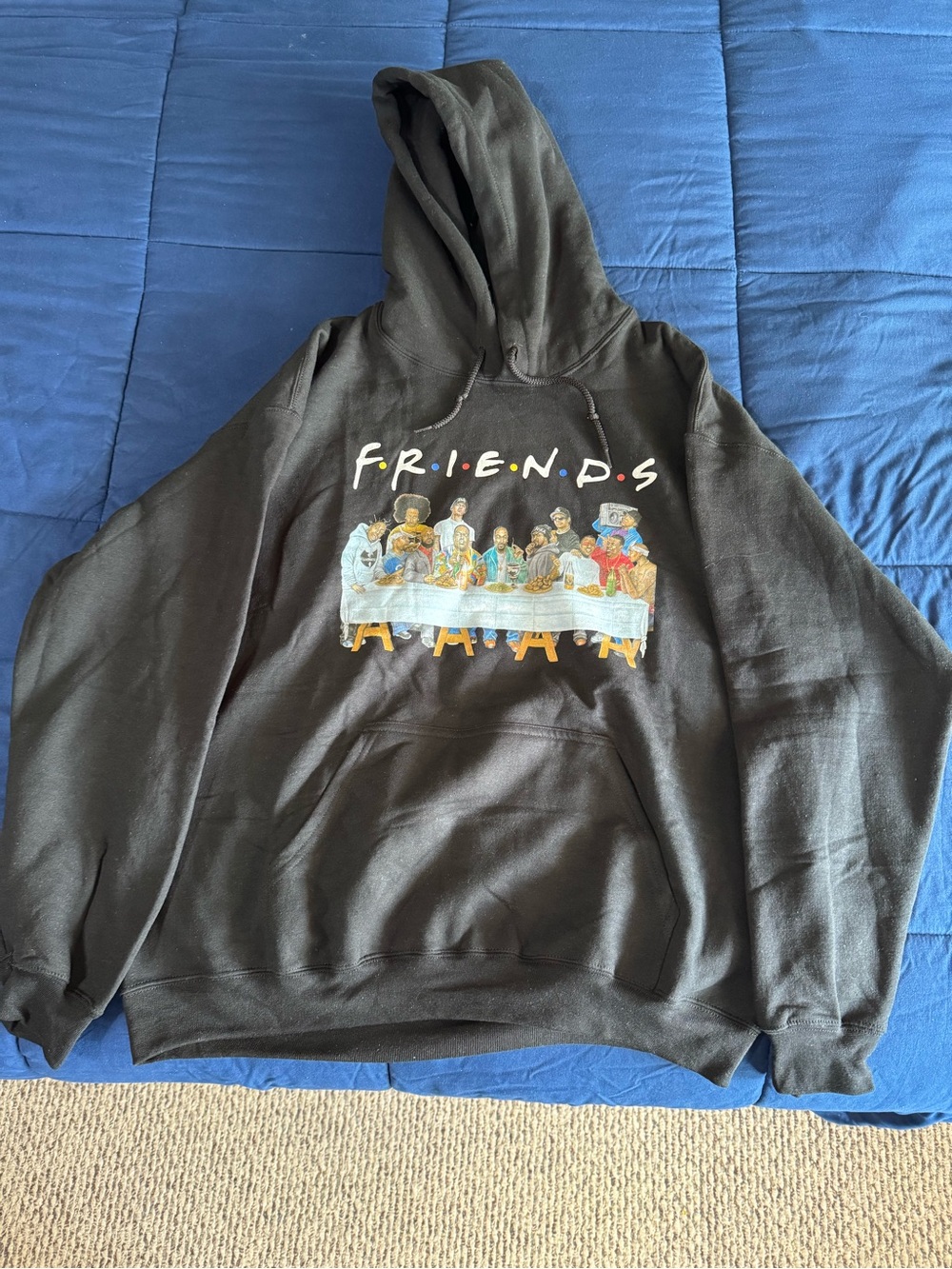 Gildan Black 'FRIENDS' Rappers Last Supper Graphic Crewneck Hoodie, Large